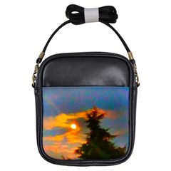 Sunrise And Fir Tree Girls Sling Bag by okhismakingart