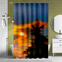 Sunrise And Fir Tree Shower Curtain 48  X 72  (small)  by okhismakingart