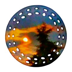 Sunrise And Fir Tree Round Filigree Ornament (two Sides) by okhismakingart