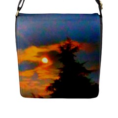 Sunrise And Fir Tree Flap Closure Messenger Bag (l) by okhismakingart