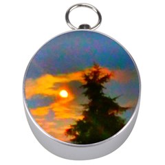 Sunrise And Fir Tree Silver Compasses by okhismakingart