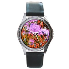 Blue Tinted Queen Anne s Lace Round Metal Watch by okhismakingart