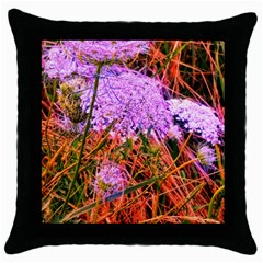 Blue Tinted Queen Anne s Lace Throw Pillow Case (black) by okhismakingart