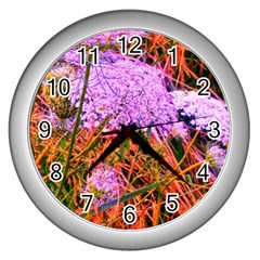 Blue Tinted Queen Anne s Lace Wall Clock (silver)