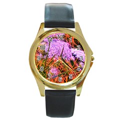 Blue Tinted Queen Anne s Lace Round Gold Metal Watch by okhismakingart