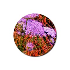 Blue Tinted Queen Anne s Lace Rubber Round Coaster (4 Pack)  by okhismakingart