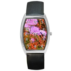 Blue Tinted Queen Anne s Lace Barrel Style Metal Watch by okhismakingart