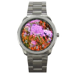 Blue Tinted Queen Anne s Lace Sport Metal Watch by okhismakingart