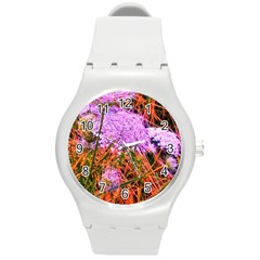 Blue Tinted Queen Anne s Lace Round Plastic Sport Watch (m) by okhismakingart