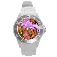 Blue Tinted Queen Anne s Lace Round Plastic Sport Watch (l) by okhismakingart