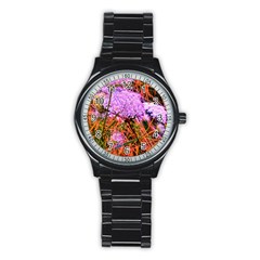 Blue Tinted Queen Anne s Lace Stainless Steel Round Watch by okhismakingart