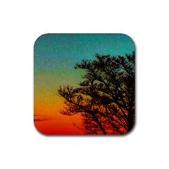 Turquoise Sunset Rubber Coaster (square)  by okhismakingart