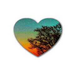 Turquoise Sunset Rubber Coaster (heart)  by okhismakingart