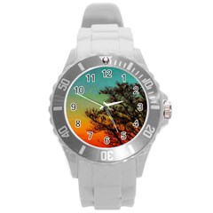 Turquoise Sunset Round Plastic Sport Watch (l) by okhismakingart