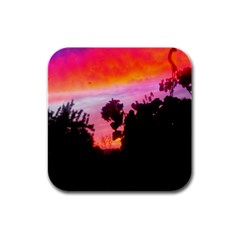 Sunset And Geraniums Rubber Square Coaster (4 Pack)  by okhismakingart