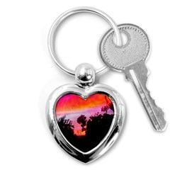 Sunset And Geraniums Key Chains (heart)  by okhismakingart