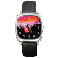 Sunset And Geraniums Square Metal Watch by okhismakingart