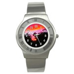 Sunset and Geraniums Stainless Steel Watch Front