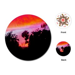 Sunset And Geraniums Playing Cards (round) by okhismakingart