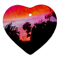 Sunset And Geraniums Heart Ornament (two Sides) by okhismakingart