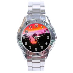 Sunset And Geraniums Stainless Steel Analogue Watch by okhismakingart