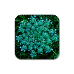 Turquoise Queen Anne s Lace Rubber Square Coaster (4 Pack)  by okhismakingart