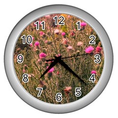 Thistle Field Wall Clock (silver) by okhismakingart