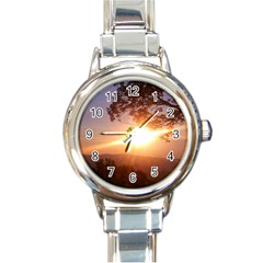 Mountain Sunset Round Italian Charm Watch by okhismakingart