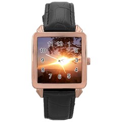 Mountain Sunset Rose Gold Leather Watch  by okhismakingart