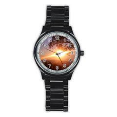 Mountain Sunset Stainless Steel Round Watch by okhismakingart