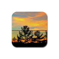 Fence Line Trees Rubber Square Coaster (4 Pack)  by okhismakingart