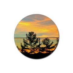 Fence Line Trees Rubber Coaster (round)  by okhismakingart