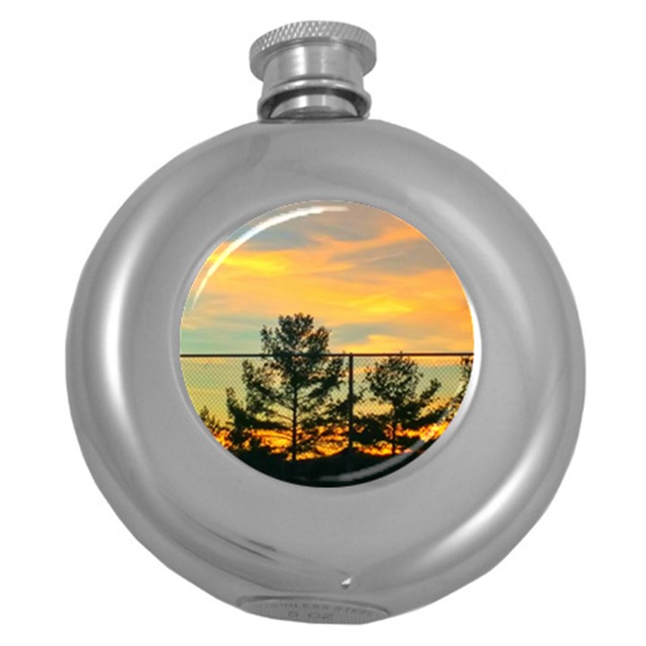 Fence Line Trees Round Hip Flask (5 oz)