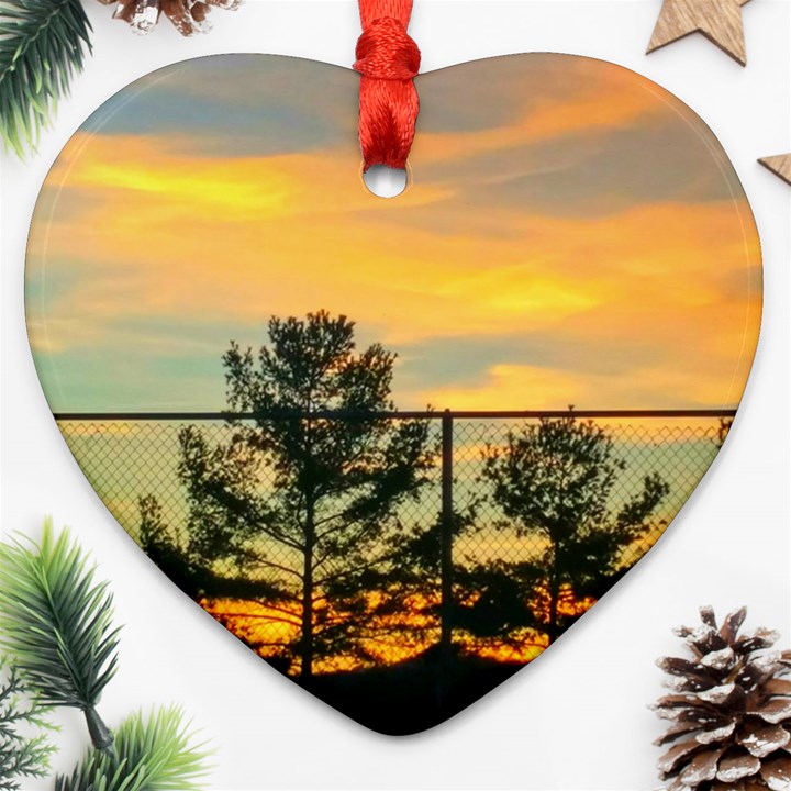 Fence Line Trees Heart Ornament (Two Sides)