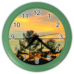 Fence Line Trees Color Wall Clock by okhismakingart