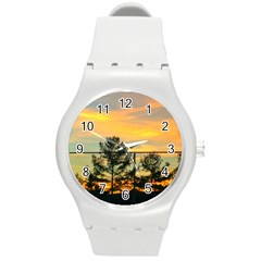 Fence Line Trees Round Plastic Sport Watch (m) by okhismakingart