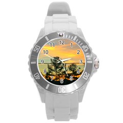 Fence Line Trees Round Plastic Sport Watch (l) by okhismakingart