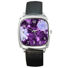 Queen Anne s Lace With Purple Leaves Square Metal Watch by okhismakingart