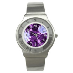 Queen Anne s Lace With Purple Leaves Stainless Steel Watch by okhismakingart