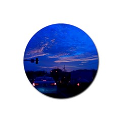 Blue Highway Rubber Coaster (round)  by okhismakingart