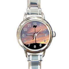 Parking Lot Sunset Round Italian Charm Watch by okhismakingart