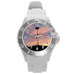 Parking Lot Sunset Round Plastic Sport Watch (l) by okhismakingart