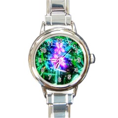 Glowing Flowers Round Italian Charm Watch by okhismakingart