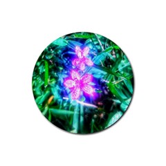 Glowing Flowers Rubber Coaster (round)  by okhismakingart