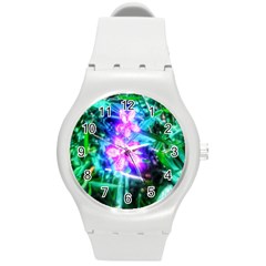 Glowing Flowers Round Plastic Sport Watch (m) by okhismakingart