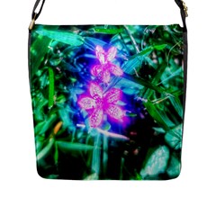 Glowing Flowers Flap Closure Messenger Bag (l) by okhismakingart