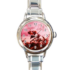 Red Sunflowers Round Italian Charm Watch by okhismakingart