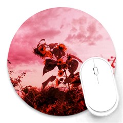 Red Sunflowers Round Mousepads by okhismakingart