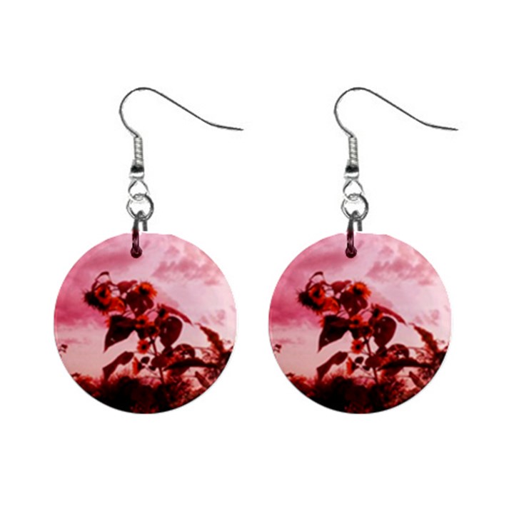 Red Sunflowers Mini Button Earrings