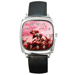 Red Sunflowers Square Metal Watch by okhismakingart